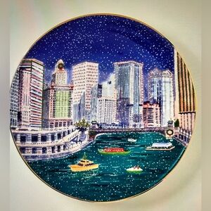 ❤️ ANTHROPOLOGIE HOLIDAY IN THE CITY CHICAGO DESSERT PLATE NEW